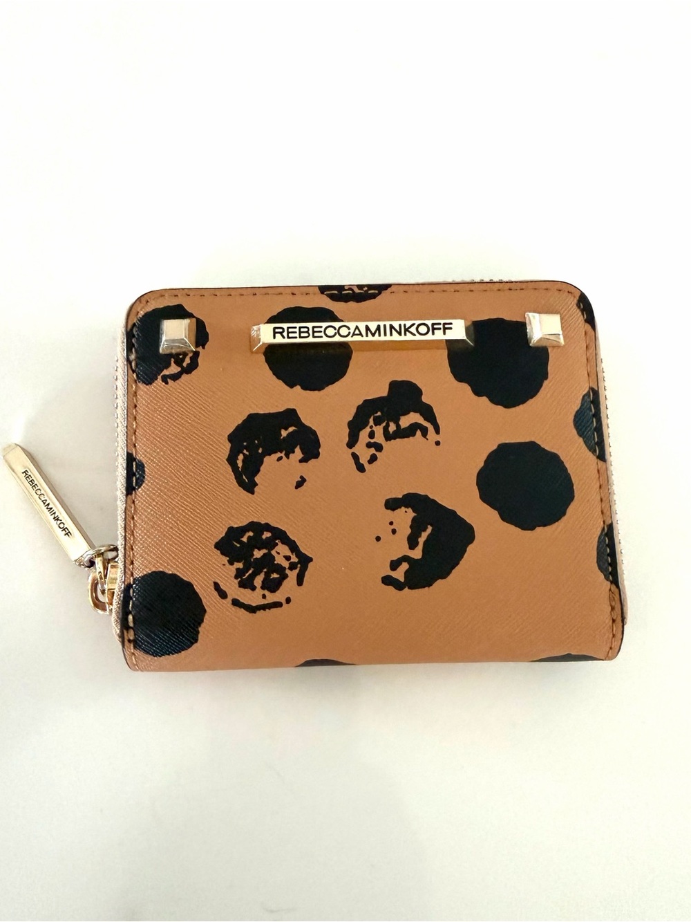 REBECCA MINKOFF•tan saffiano leather dot zip around wallet cardholder NWOT